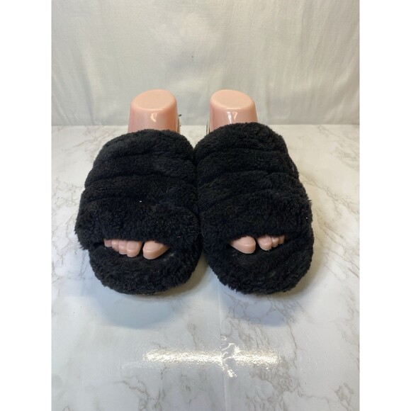 Women's Sz 7 M Ugg Fluff Yeah Black Genuine Shearling Slide Sandal - Picture 5 of 10